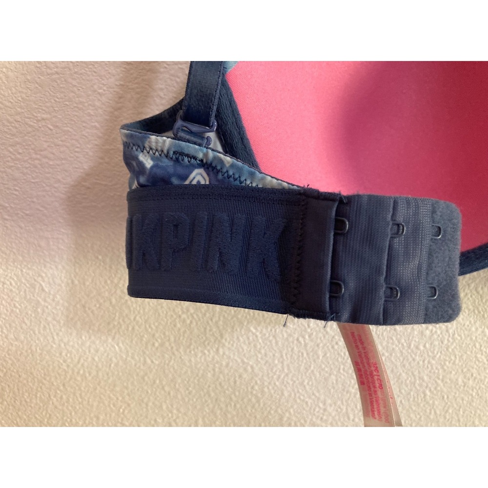 Victoria's Secret‎ PINK T-Shirt Blue Tie Dye Bra Size 32C Lightly Lined Logo - Picture 6 of 6